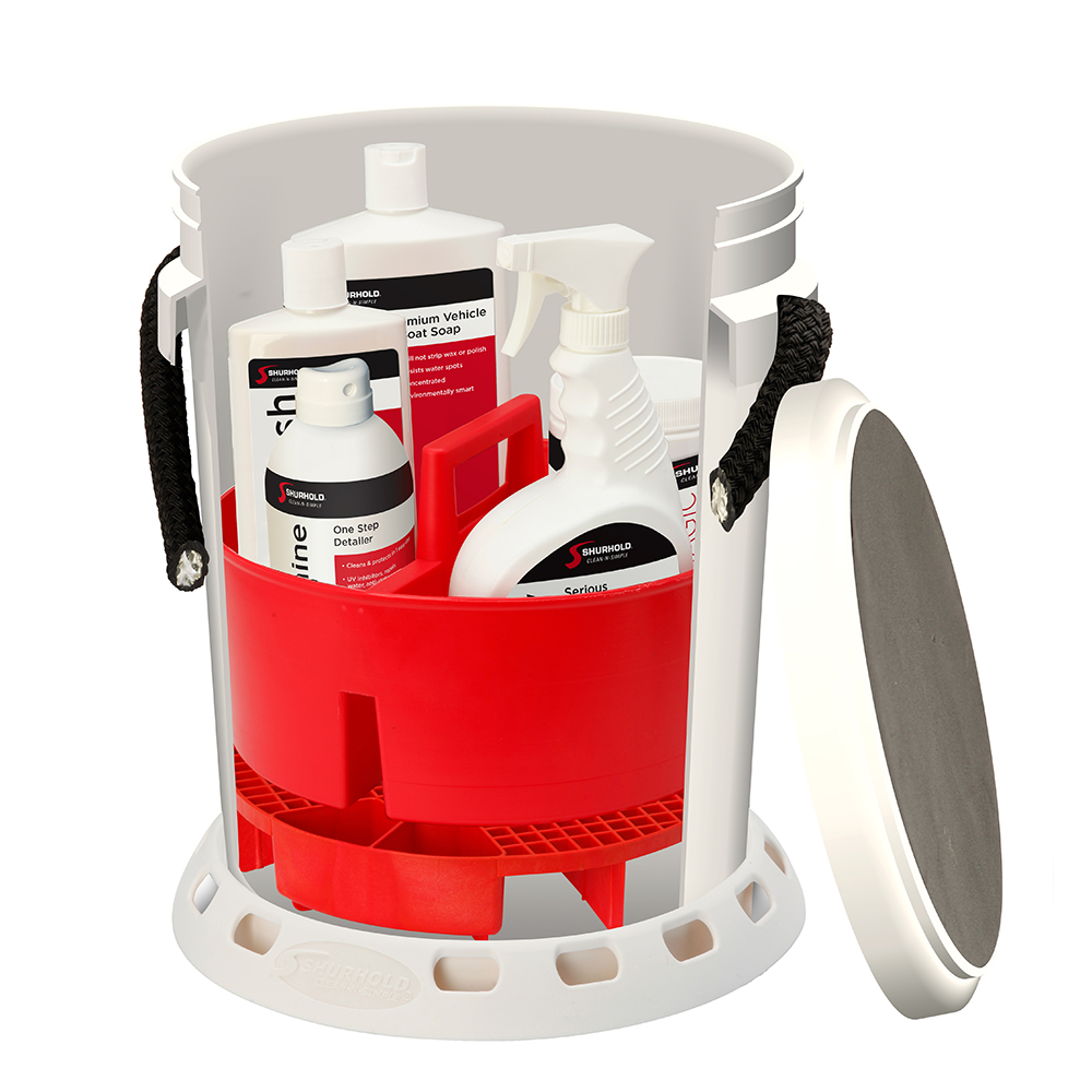 Shurhold 5 Gallon White Bucket Kit - Includes Bucket, Caddy, Grate Seat, Buff Magic, Pro Polish Brite Wash, SMC & Serious Shine 1 Shurhold 5 Gallon White Bucket Kit - Includes Bucket, Caddy, Grate Seat, Buff Magic, Pro Polish Brite Wash, SMC & Serious Shine