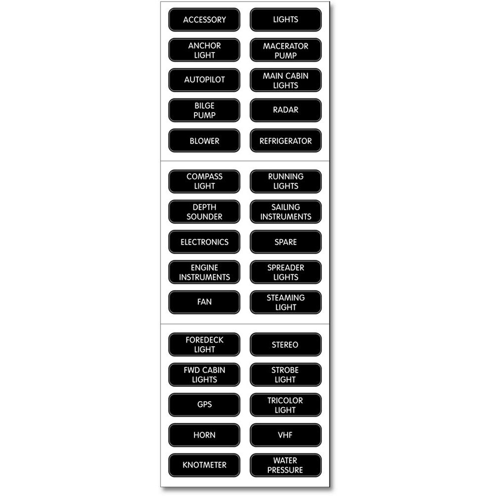 Blue Sea Systems 8030 DC Panel Basic 30 Label Set 1 Blue Sea Systems 8030 DC Panel Basic 30 Label Set