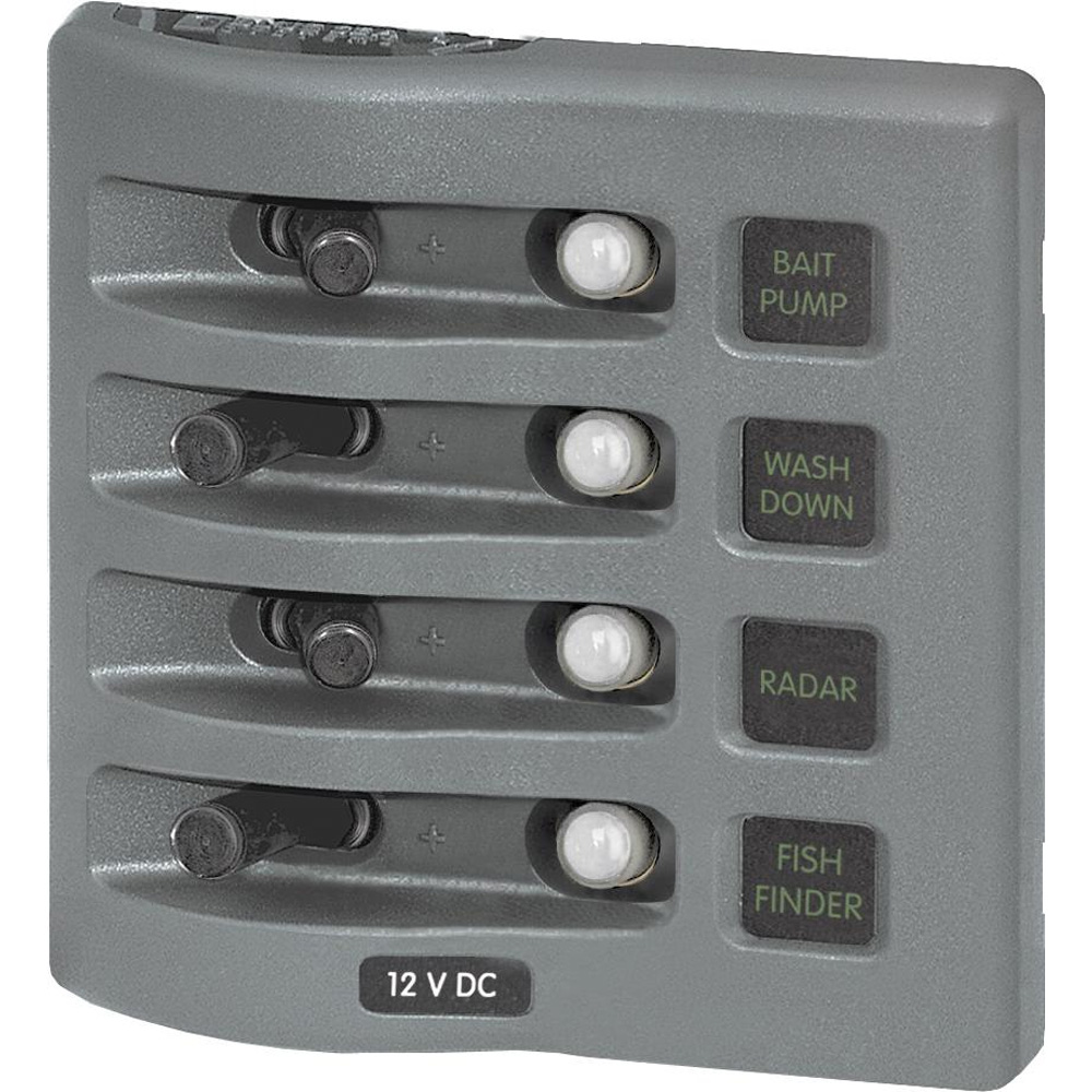 Blue Sea Systems 4374 WeatherDeck Water Resistant Circuit Breaker Panel - 4 Position - Grey 1 Blue Sea Systems 4374 WeatherDeck Water Resistant Circuit Breaker Panel - 4 Position - Grey
