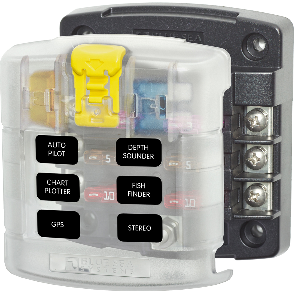 Blue Sea Systems 5028 ST Blade Fuse Block with Cover - 6 Circuit without Negative Bus 1 Blue Sea Systems 5028 ST Blade Fuse Block with Cover - 6 Circuit without Negative Bus