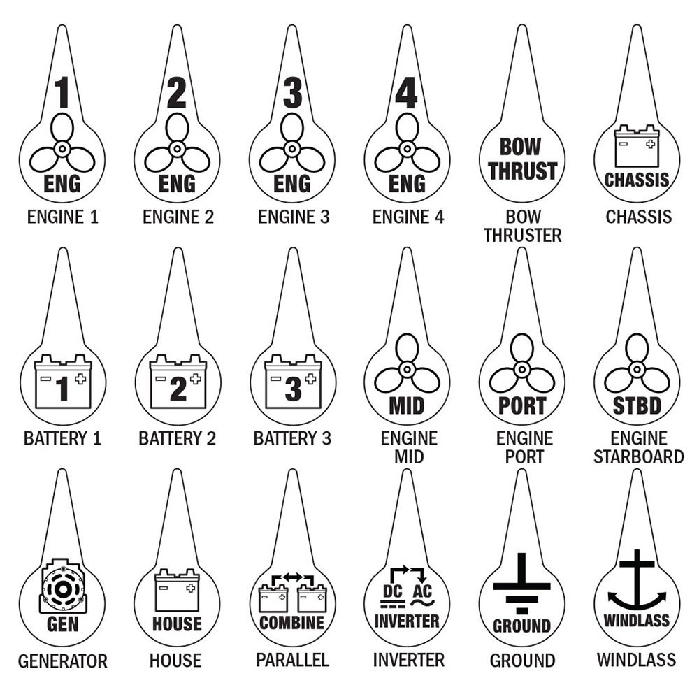 Blue Sea Systems 7902 Icon Circuit Identification Label Kit for Battery Switches 1 Blue Sea Systems 7902 Icon Circuit Identification Label Kit for Battery Switches