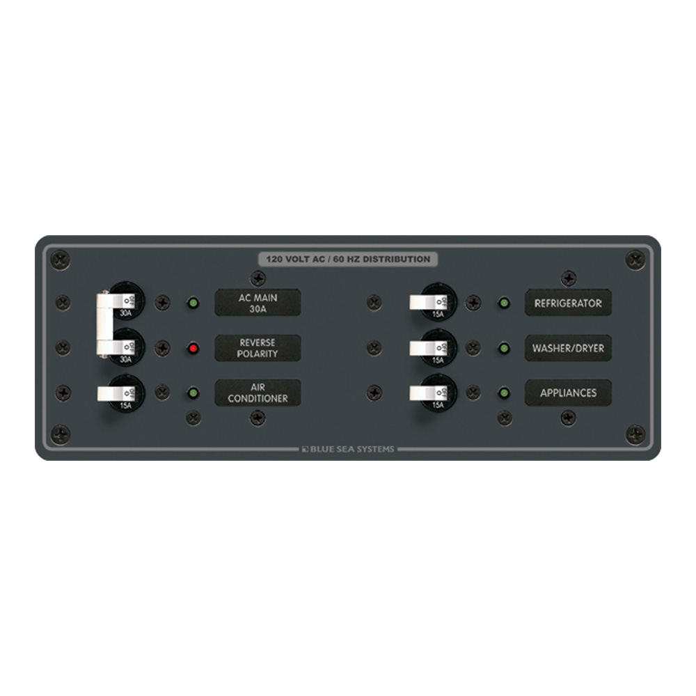 Blue Sea Systems 8099 AC Main +4 Positions Toggle Circuit Breaker Panel (White Switches) 1 Blue Sea Systems 8099 AC Main +4 Positions Toggle Circuit Breaker Panel (White Switches)