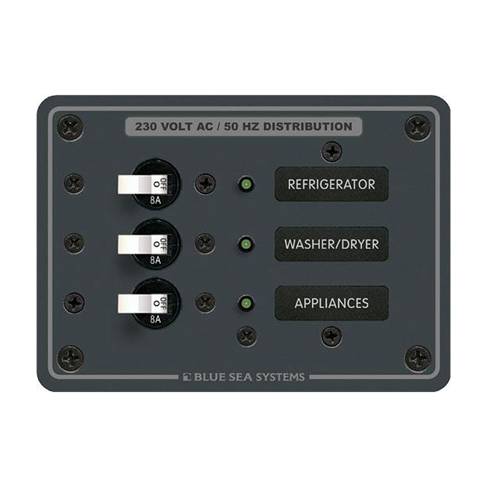 Blue Sea Systems 8158 AC 3 Position 230V (European) Breaker Panal 1 Blue Sea Systems 8158 AC 3 Position 230V (European) Breaker Panal