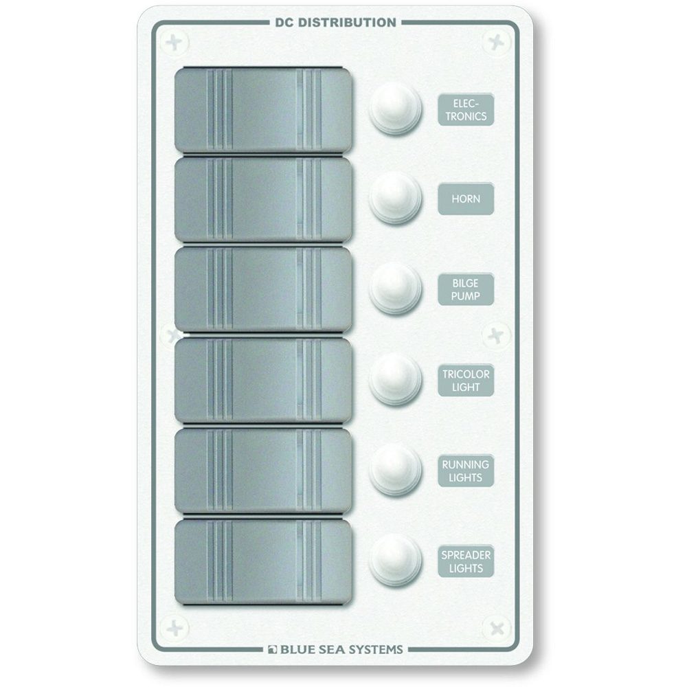 Blue Sea Systems 8273 Water Resistant Panel - 6 Position - White - Vertical 1 Blue Sea Systems 8273 Water Resistant Panel - 6 Position - White - Vertical