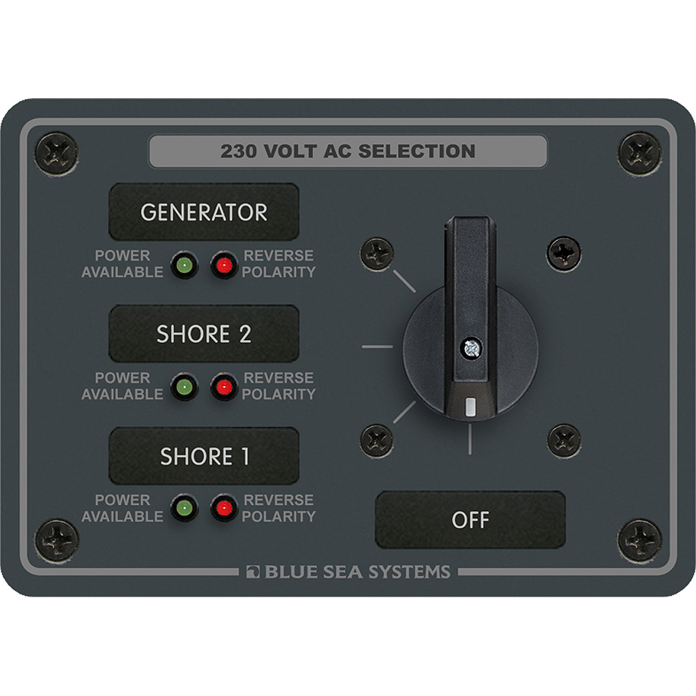 Blue Sea Systems 8358 AC Rotary Switch Panel 30 Ampere 3 Positions + OFF, 2 Pole 1 Blue Sea Systems 8358 AC Rotary Switch Panel 30 Ampere 3 Positions + OFF, 2 Pole