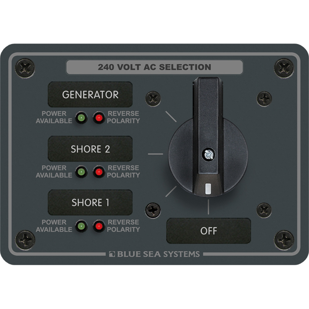 Blue Sea Systems 8361 AC Rotary Switch Panel 65 Ampere 3 Positions + OFF, 3 Pole 1 Blue Sea Systems 8361 AC Rotary Switch Panel 65 Ampere 3 Positions + OFF, 3 Pole