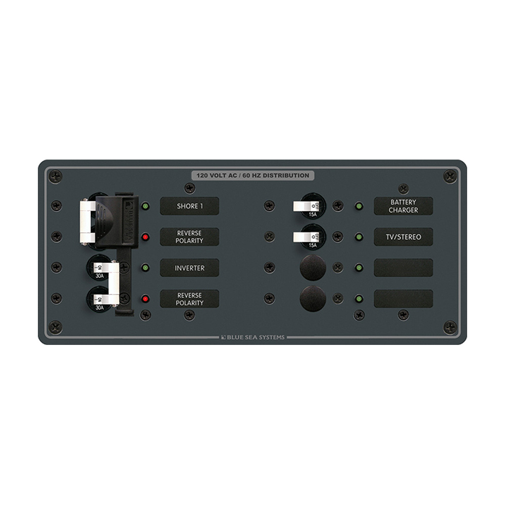 Blue Sea Systems 8499 Breaker Panel - AC 2 Sources + 4 Positions - White 1 Blue Sea Systems 8499 Breaker Panel - AC 2 Sources + 4 Positions - White
