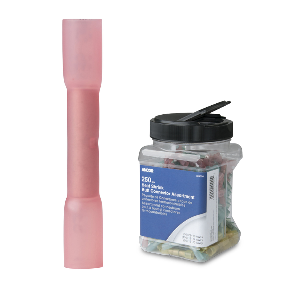 Ancor 22 - 18 AWG Heat Shrink Butt Connector - 250 - Pieces - Jar 1 Ancor 22 - 18 AWG Heat Shrink Butt Connector - 250 - Pieces - Jar