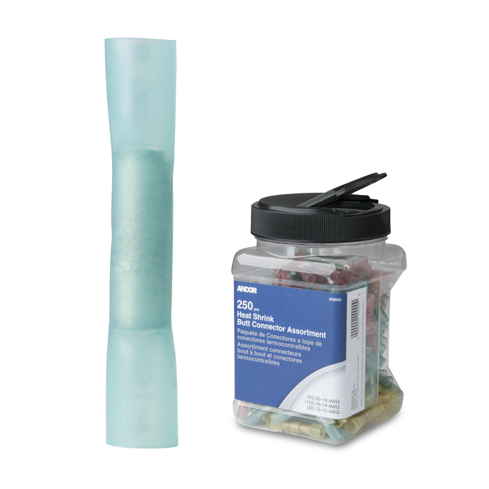 Ancor 16 - 14 AWG Heat Shrink Butt Connector - 250 - Pieces - Jar 1 Ancor 16 - 14 AWG Heat Shrink Butt Connector - 250 - Pieces - Jar